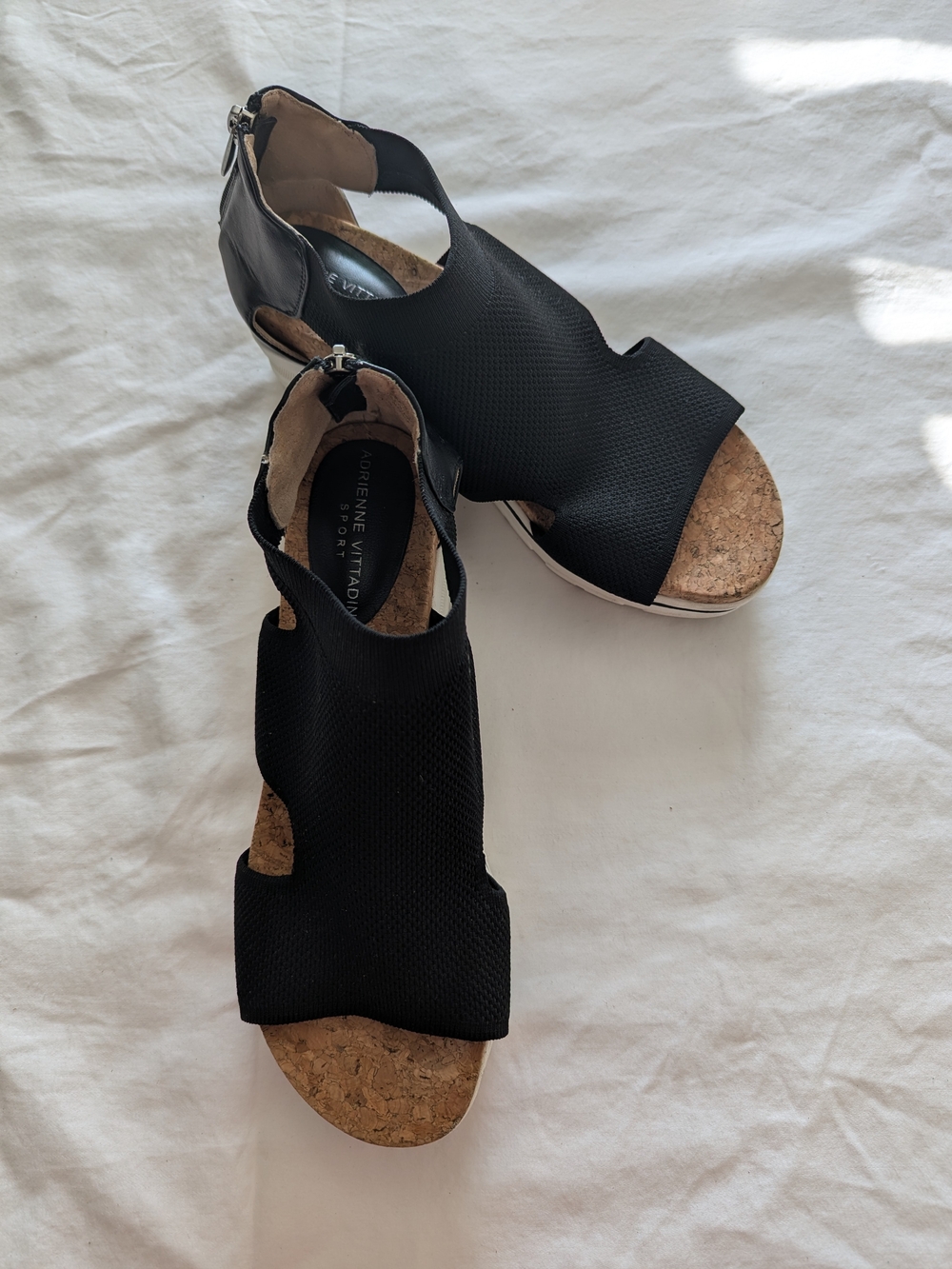 Adrienne Vittadini Black Cork-Platform Open-Toe Wedge Sandals
